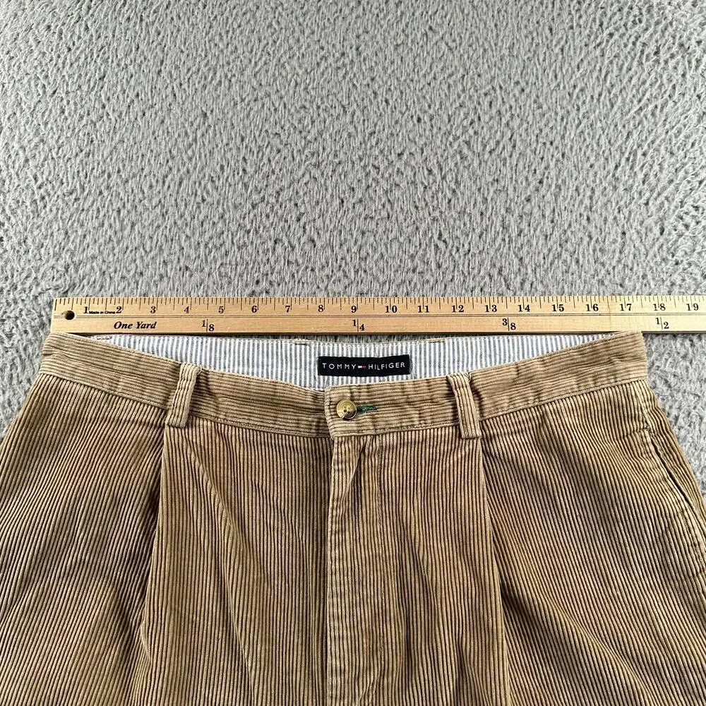 Vtg Tommy Hilfiger Corduroy Pants Mens 34x32 Beige Pleated Straight Chino Casual